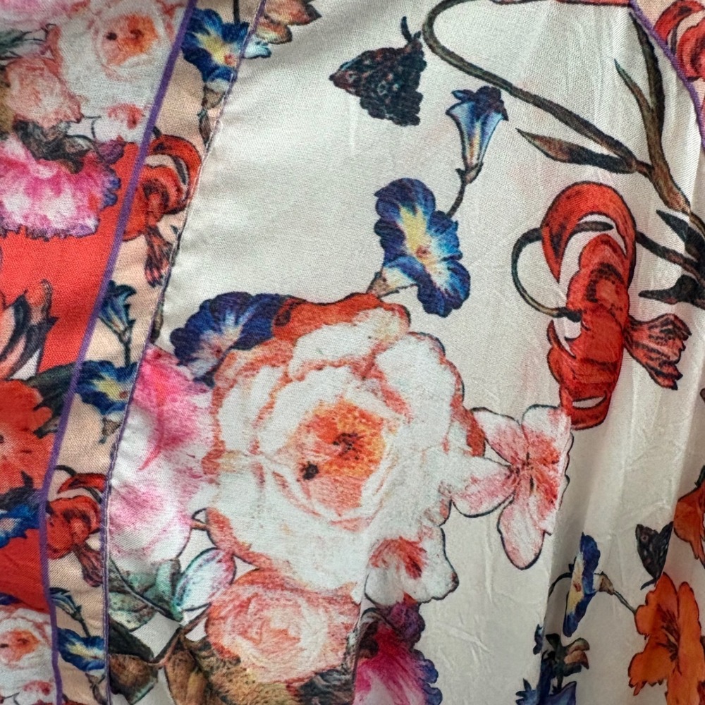 Feathers by Tolani Floral Kimono Open Front Cardigan Topper Cream Red OS - Picture 2 of 5